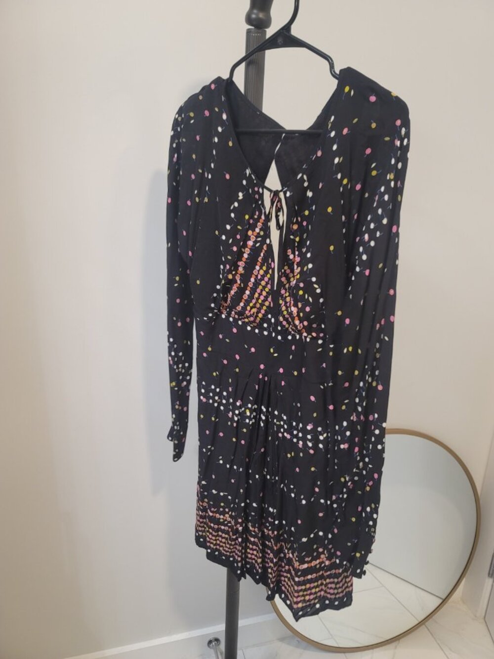 FREE PEOPLE Black Printed Long Sleeve Coryn Mini Dress Sz 12 New NWT - Picture 2 of 10